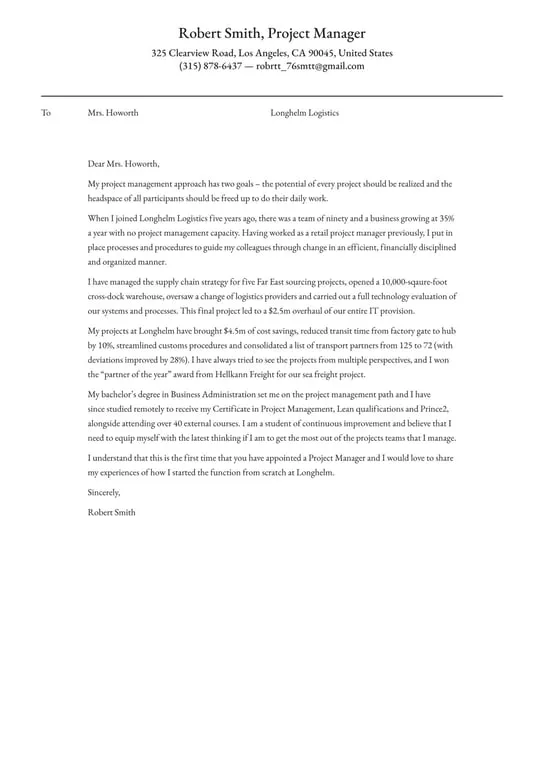 42501 it project manager cover letter experience