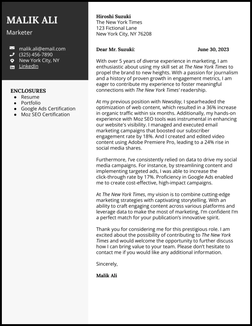42505 cover letter formatting