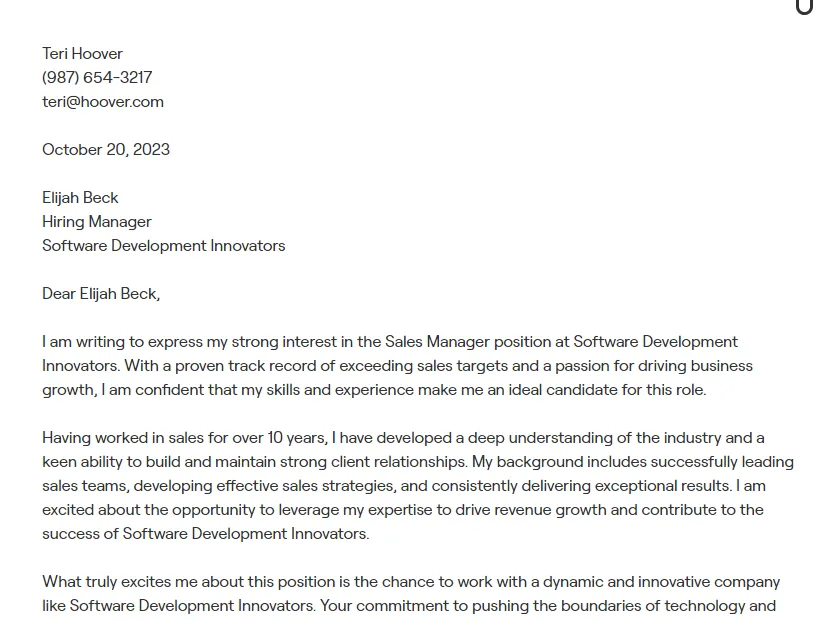 42510 sales manager cover letter achievements