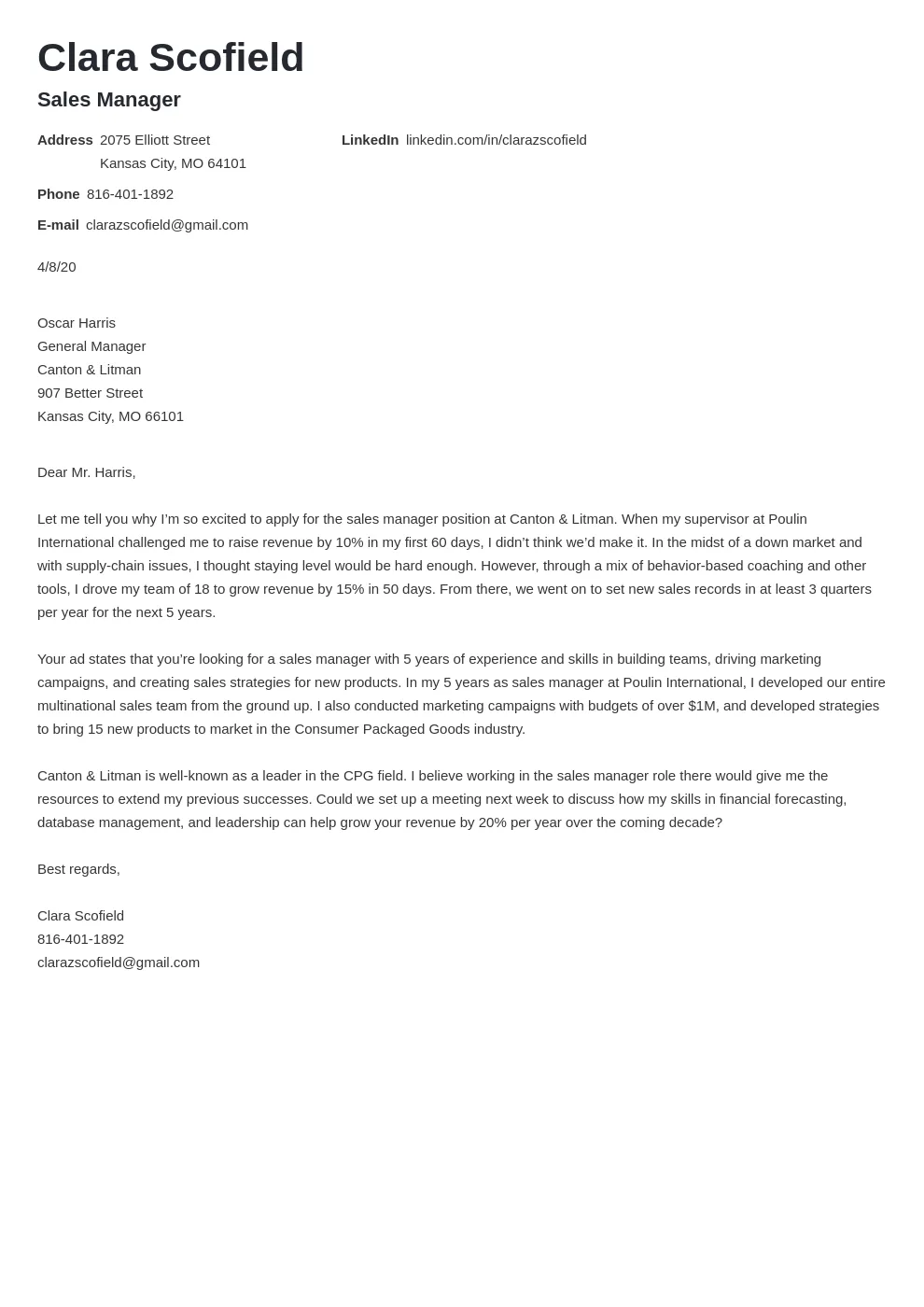 42510 sales manager cover letter components