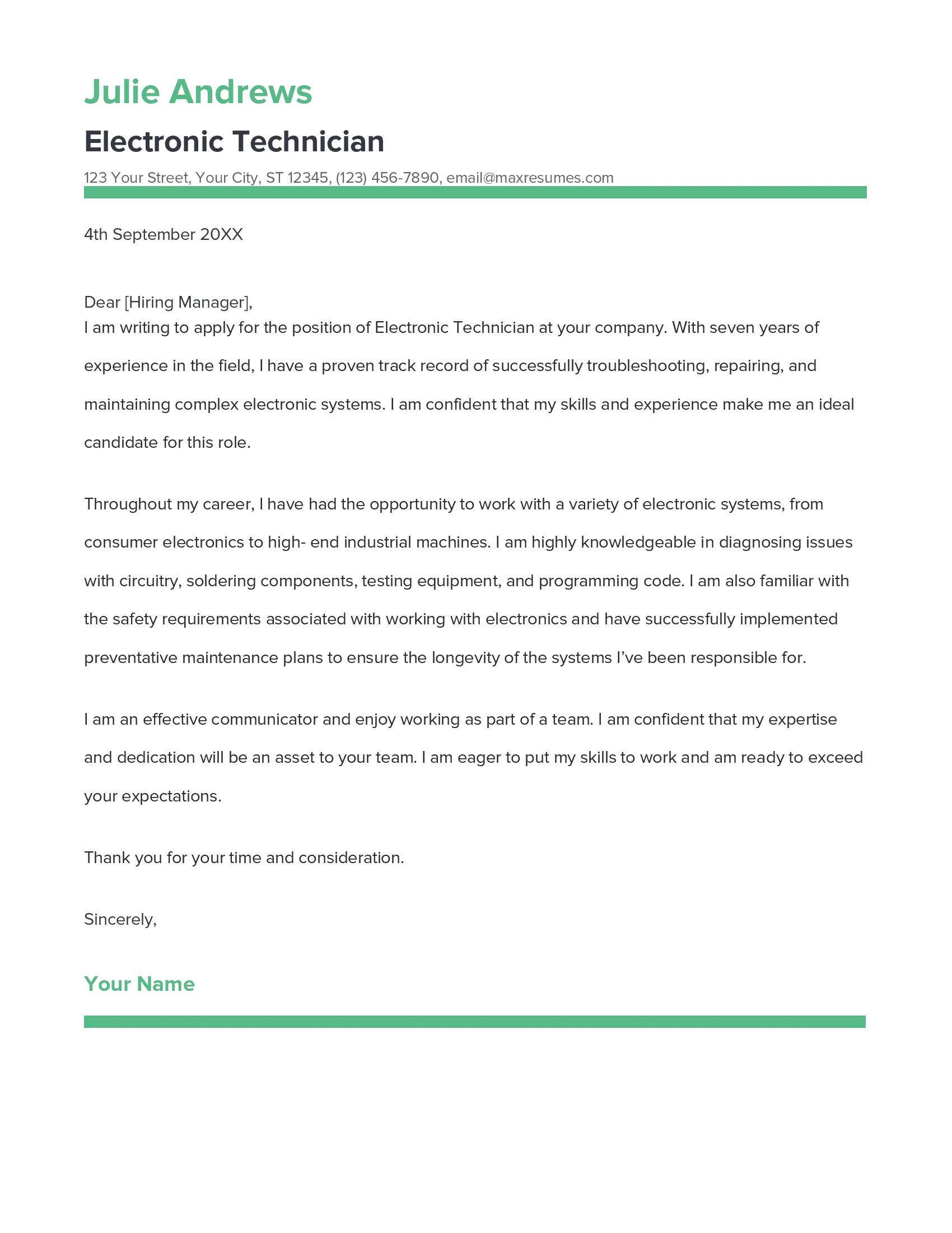 42531 electronic engineer cover letter experience