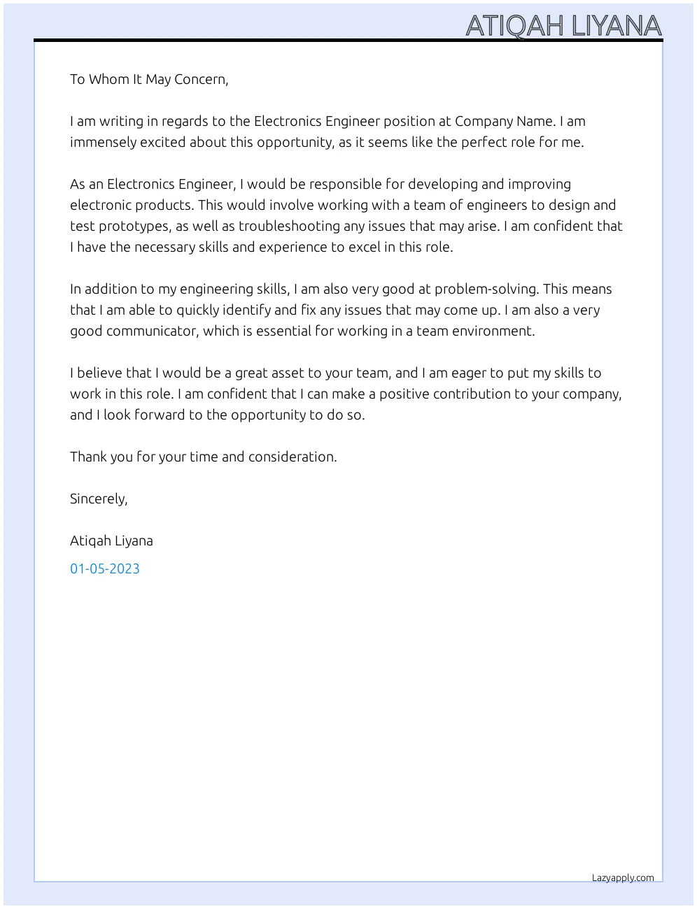 42531 electronic engineer cover letter formatting