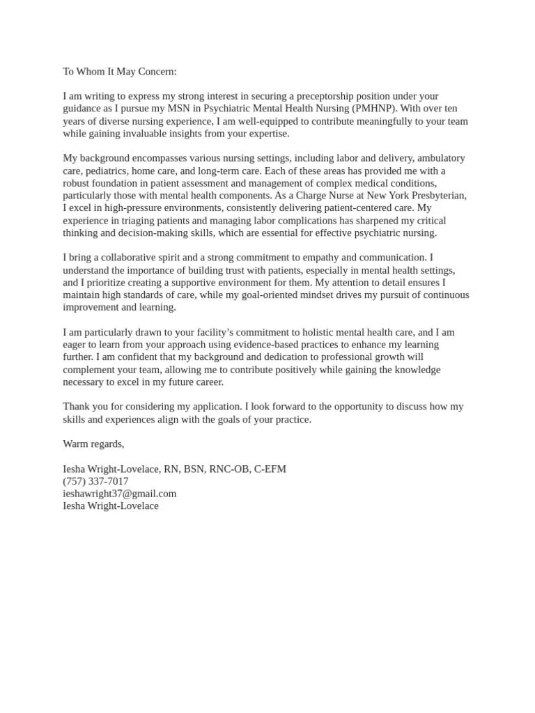 42537 preceptorship cover letter