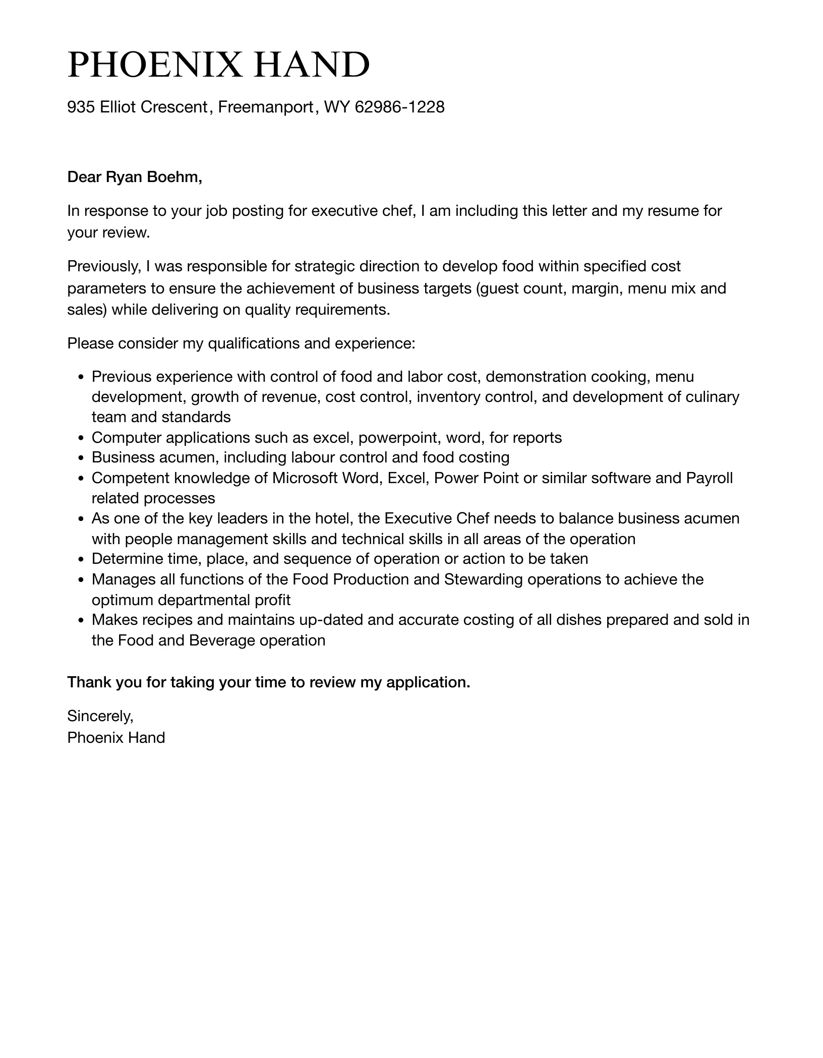 42556 chef experience