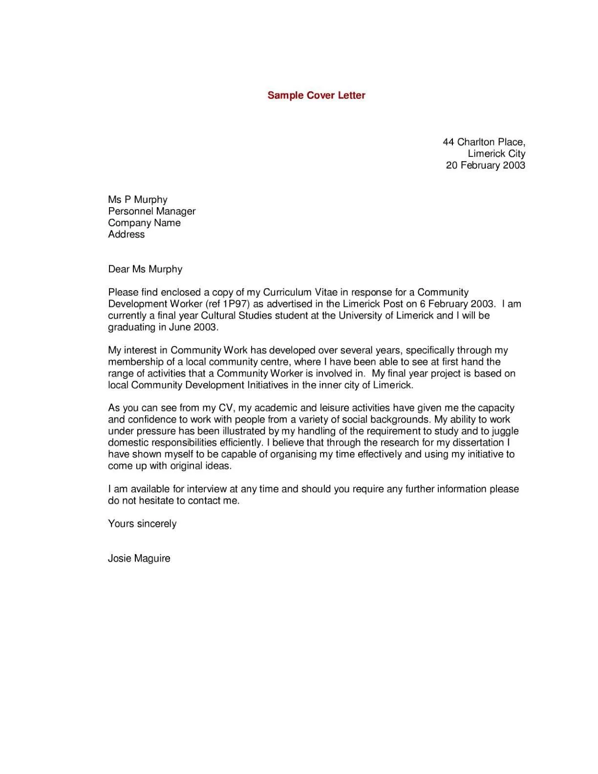 42568 cover letter purpose