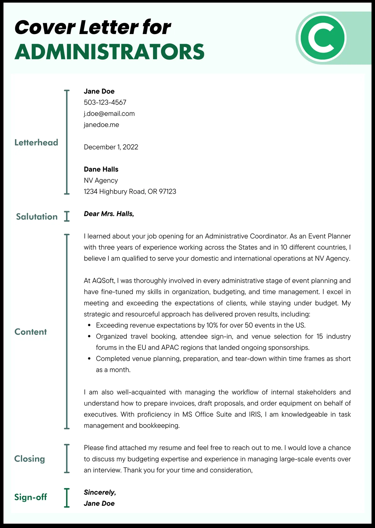 42575 admin cover letter formatting