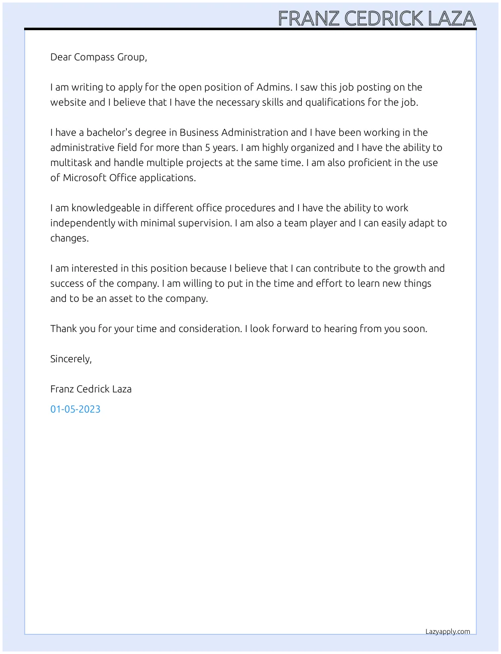 42575 admin cover letter header