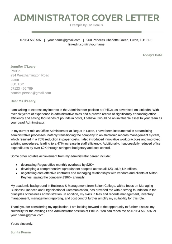 42575 admin cover letter skills