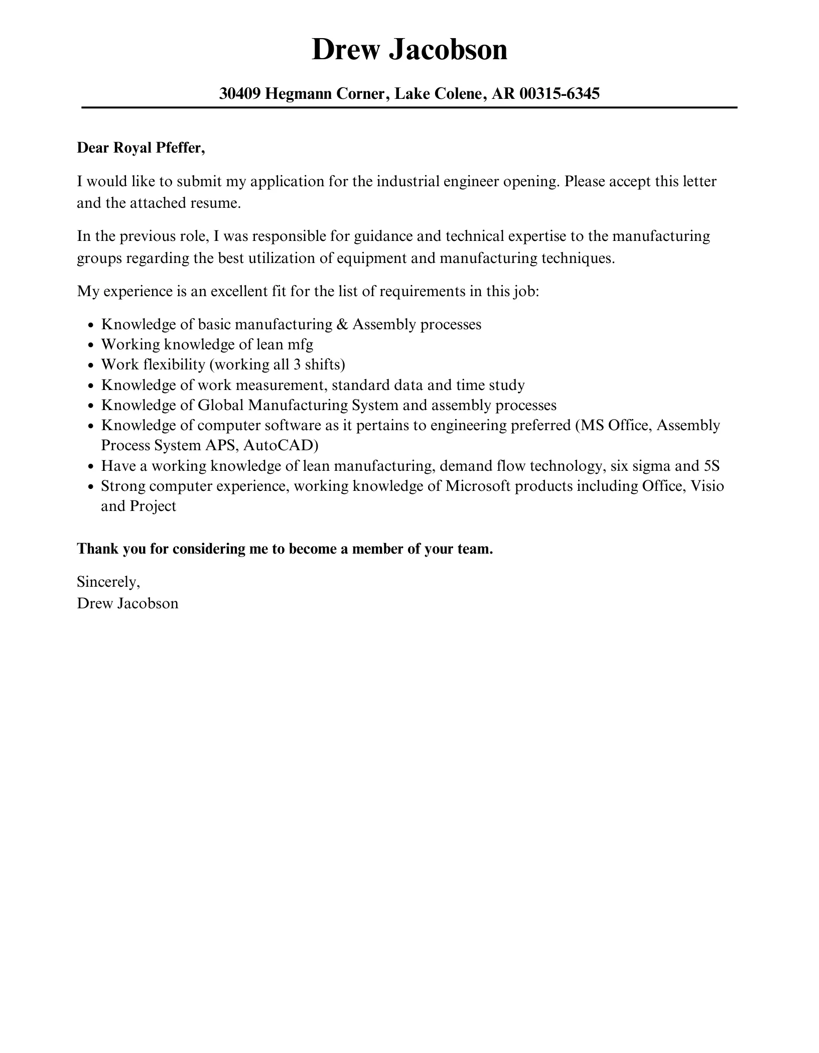 42589 industrial engineer experience