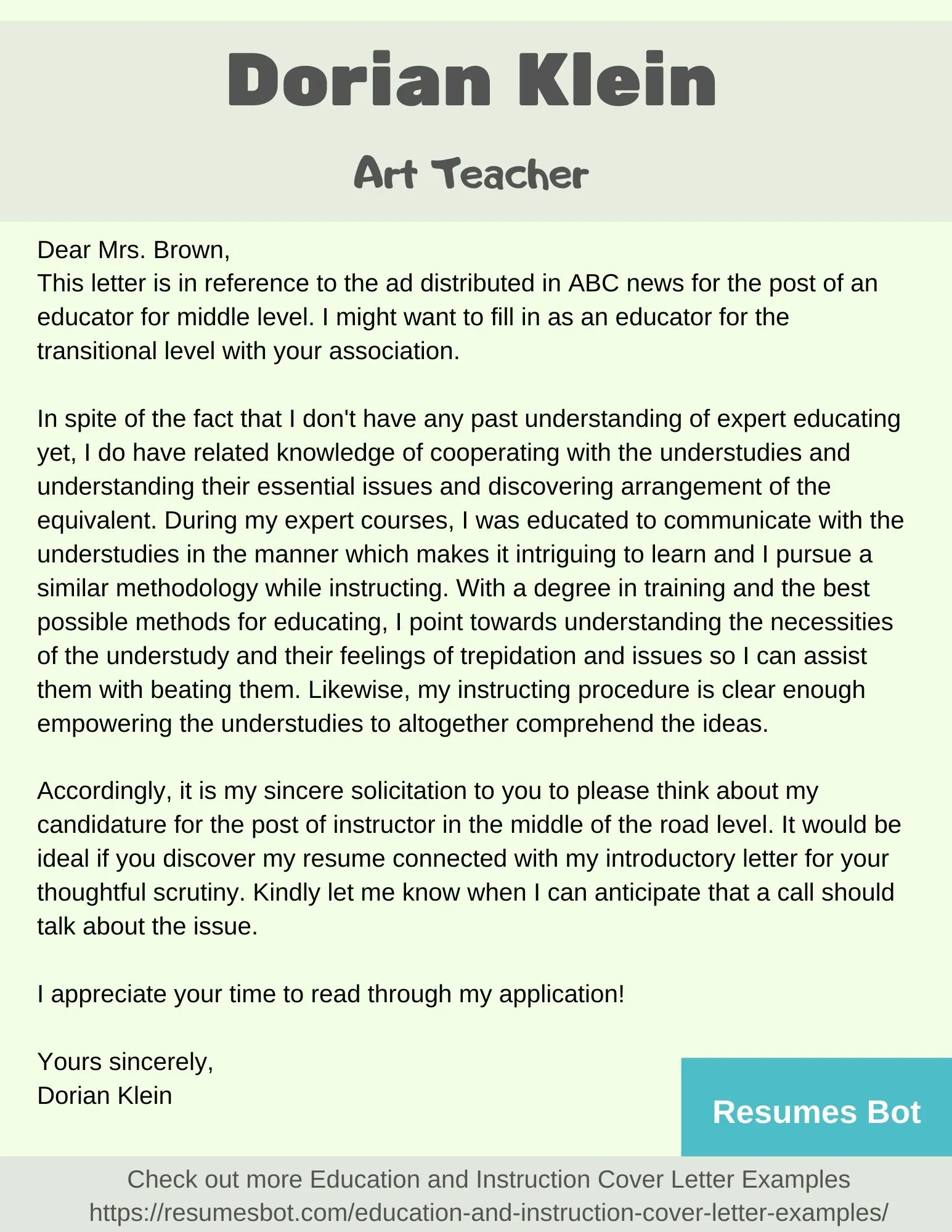 42590 art professor cover letter teaching