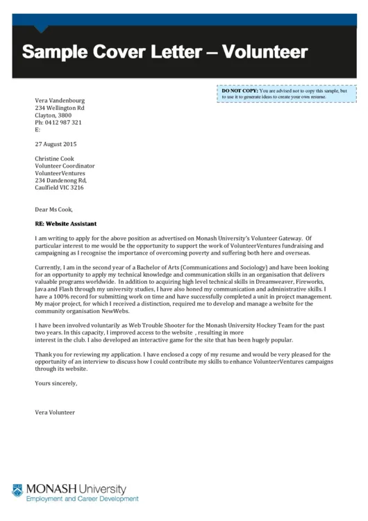 42599 volunteer cover letter sample