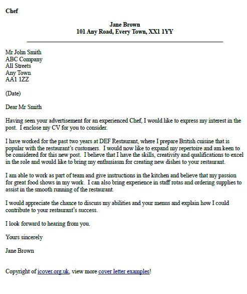 42624 chef cover letter writing