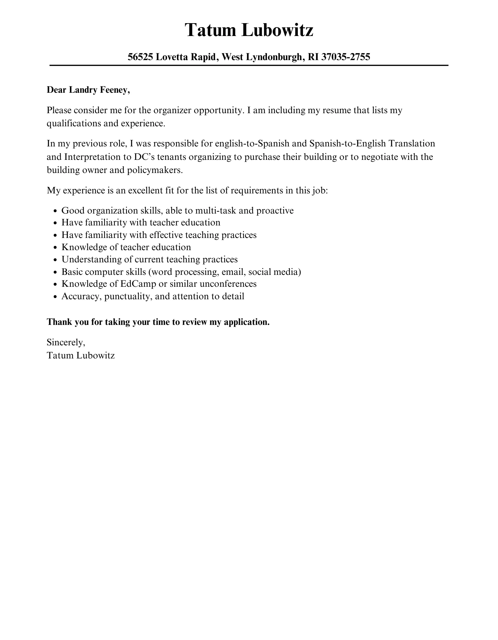42636 cover letter formatting