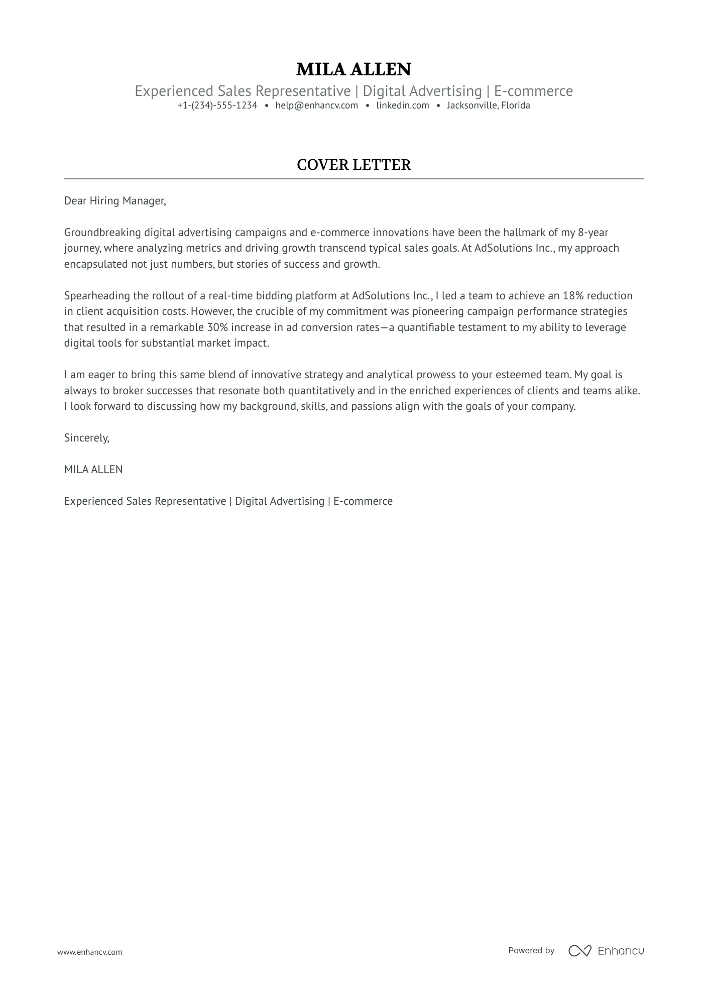 42649 sales cover letter formatting