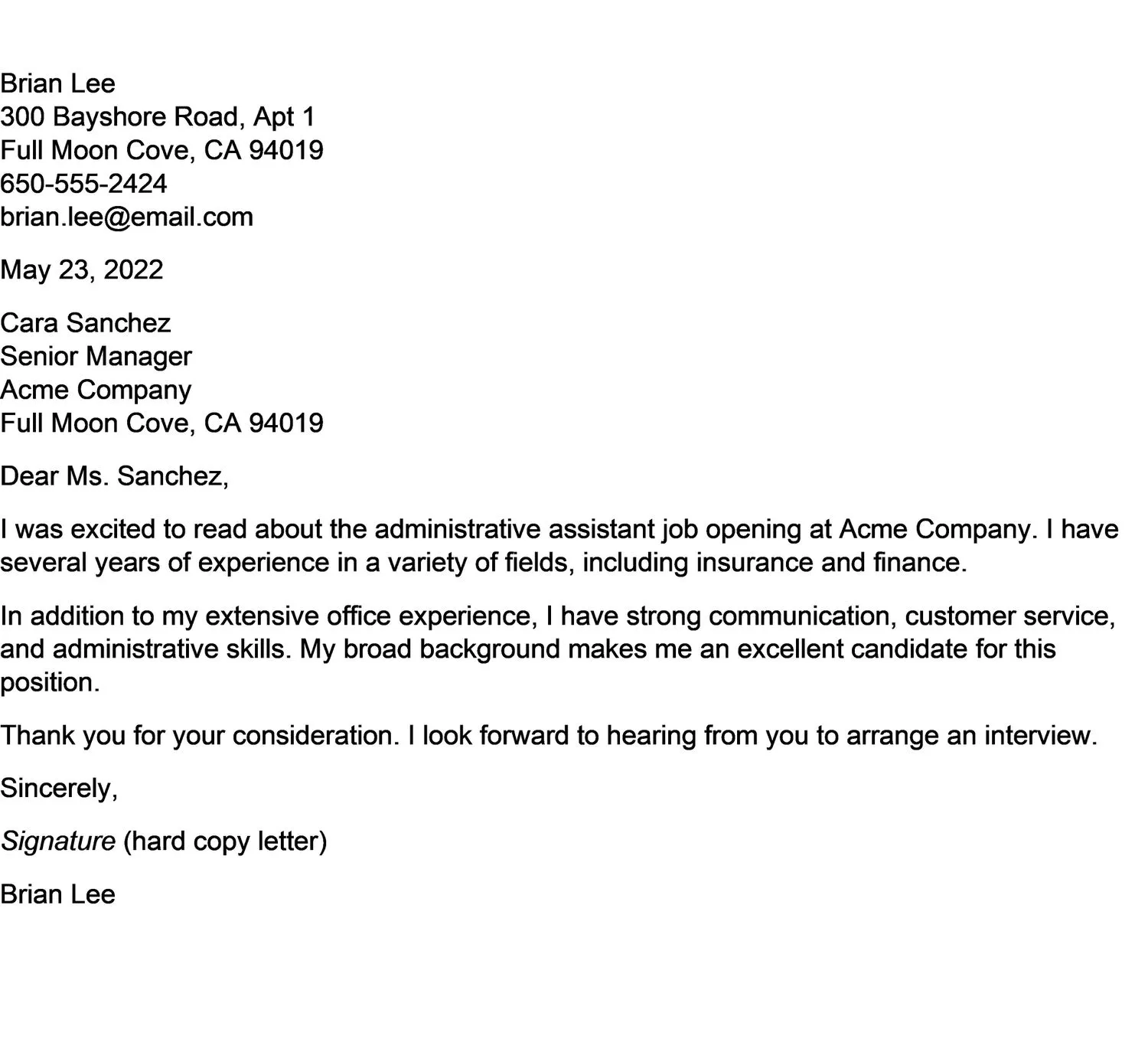 42653 admin cover letter formatting