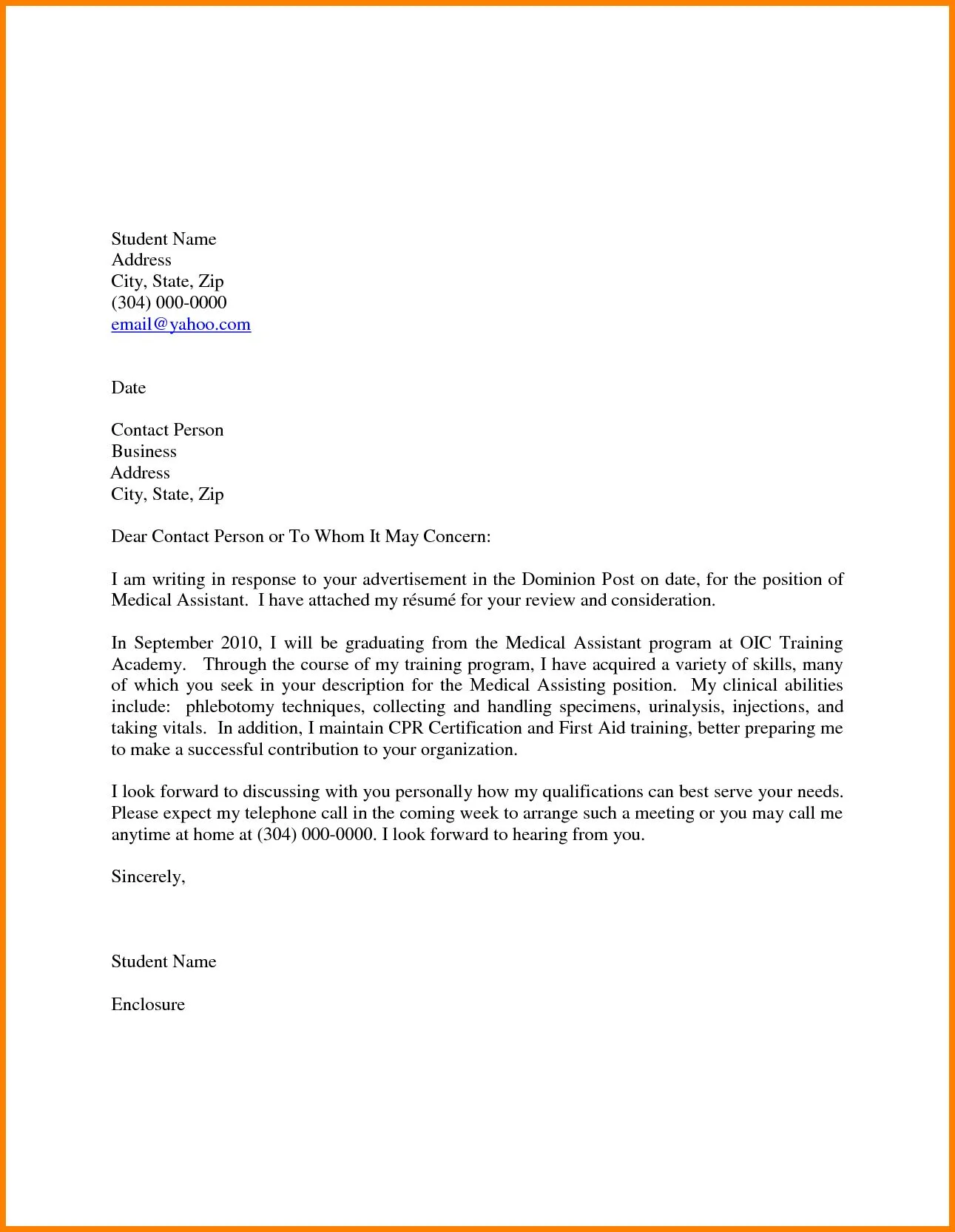 42656 medical cover letter experience