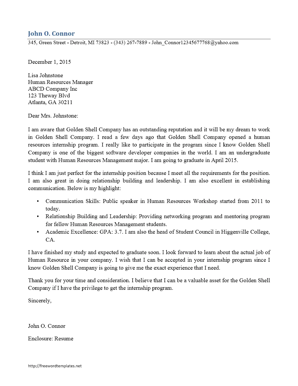 42664 student cover letter elements