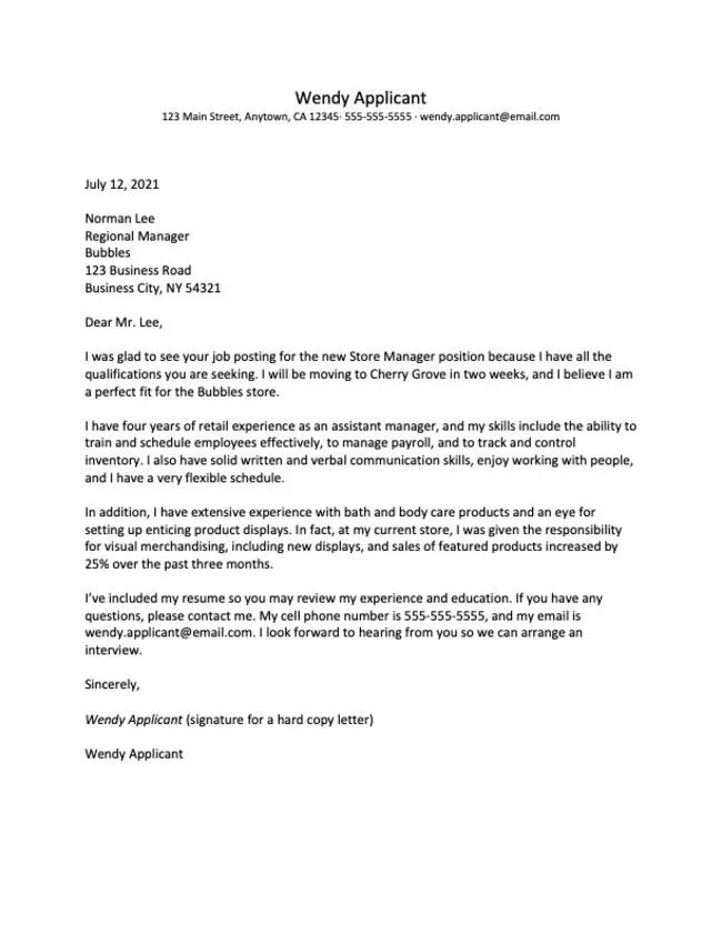 42670 cover letter manager achievements