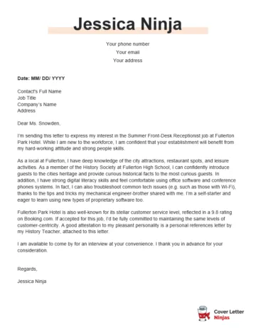 42672 cover letter high school student experience list