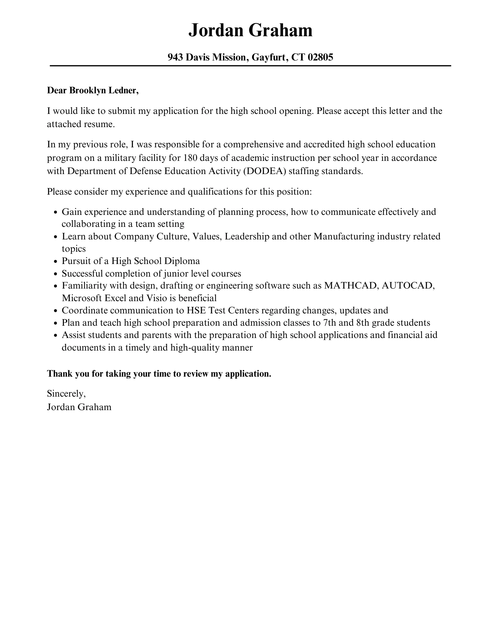 42672 cover letter high school student quantify achievements