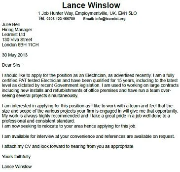 42690 electrician cover letter header