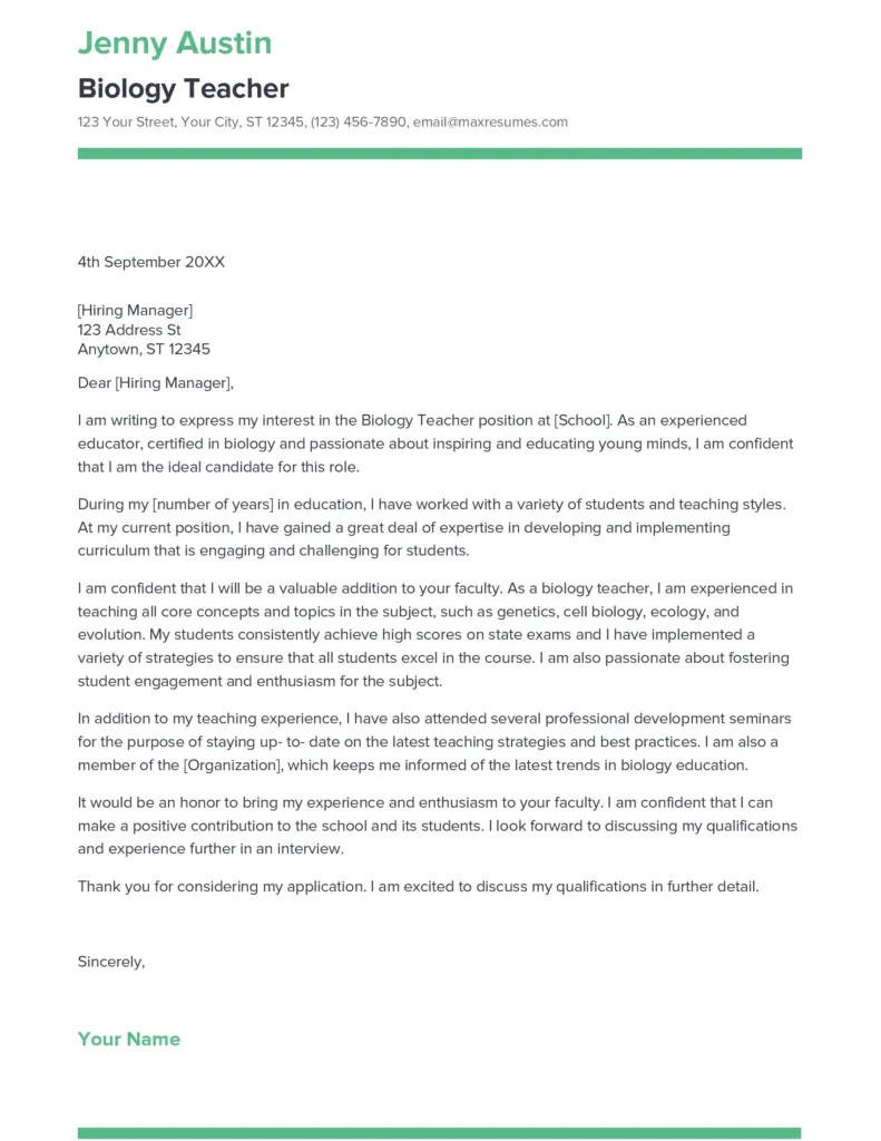 42695 biology teacher resume