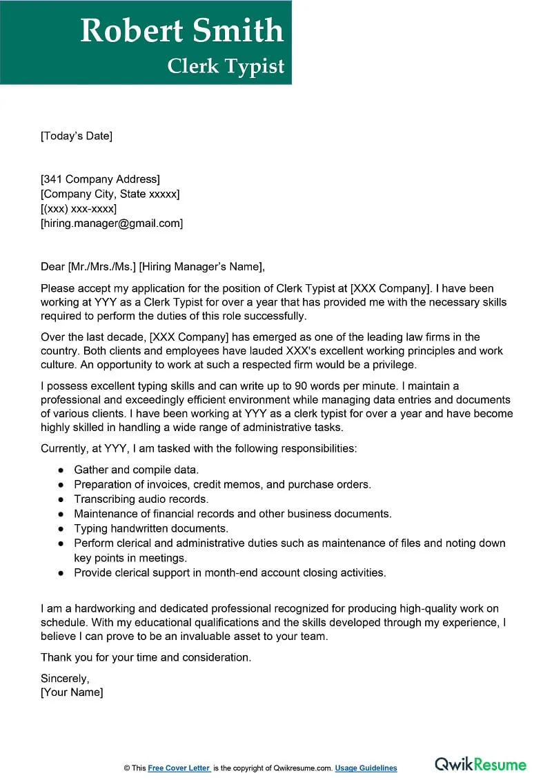 42702 clerk typist cover letter enthusiasm