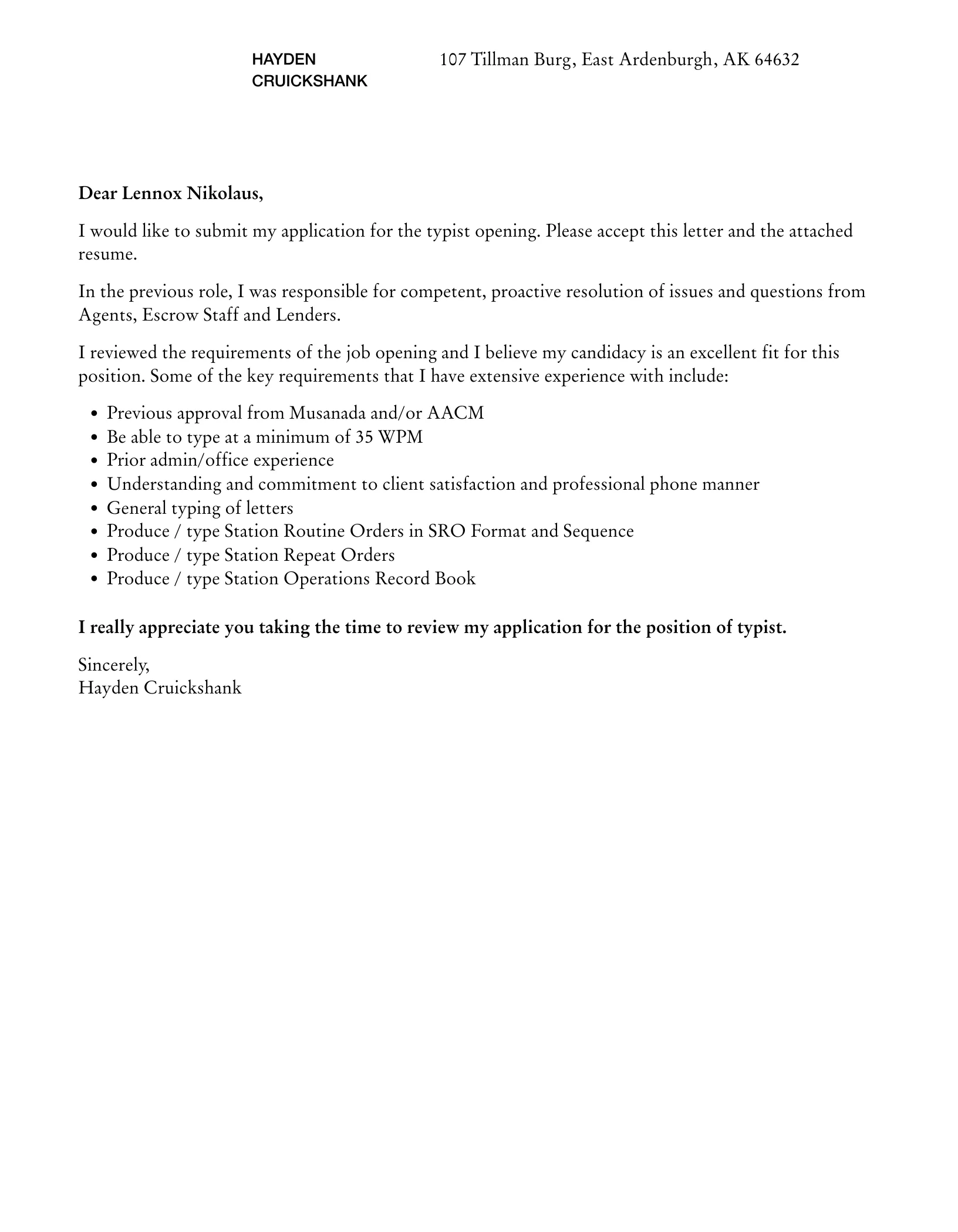 42702 clerk typist cover letter formatting