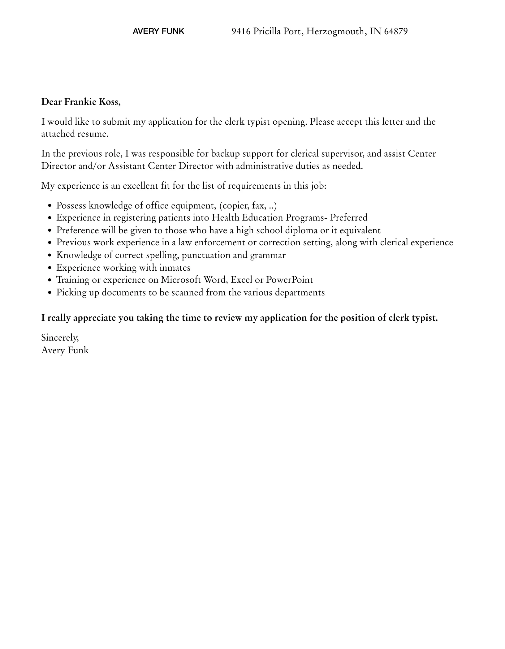 42702 clerk typist cover letter skills