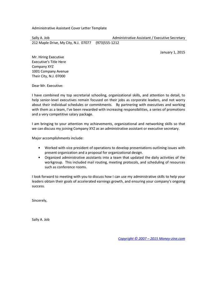 42735 administrative assistant cover letter overview