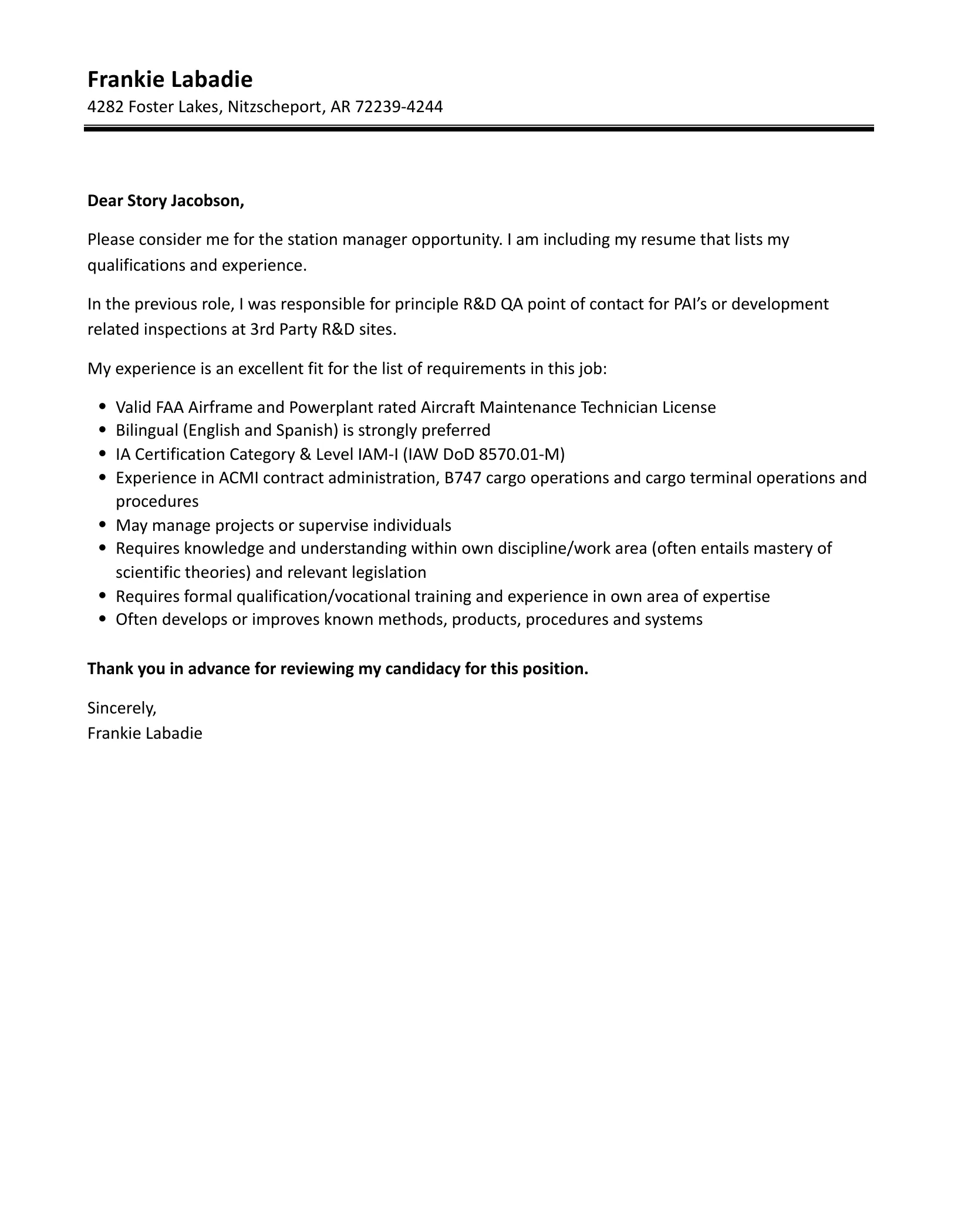42746 cover letter formatting