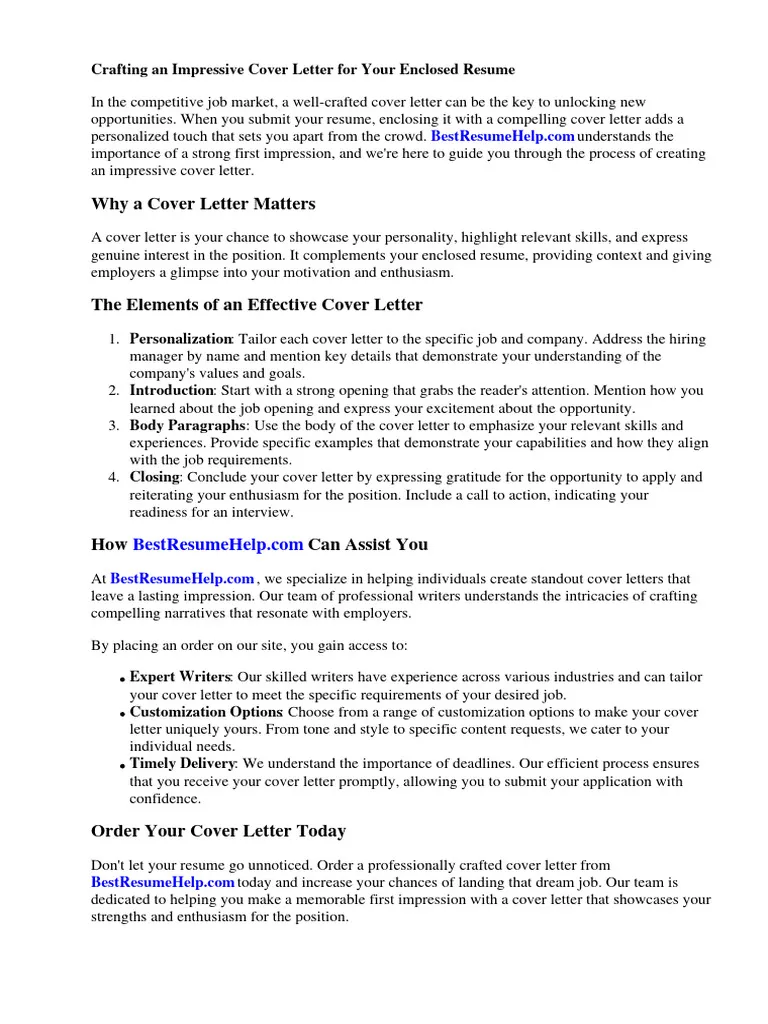 42748 enclosure resume cover letter