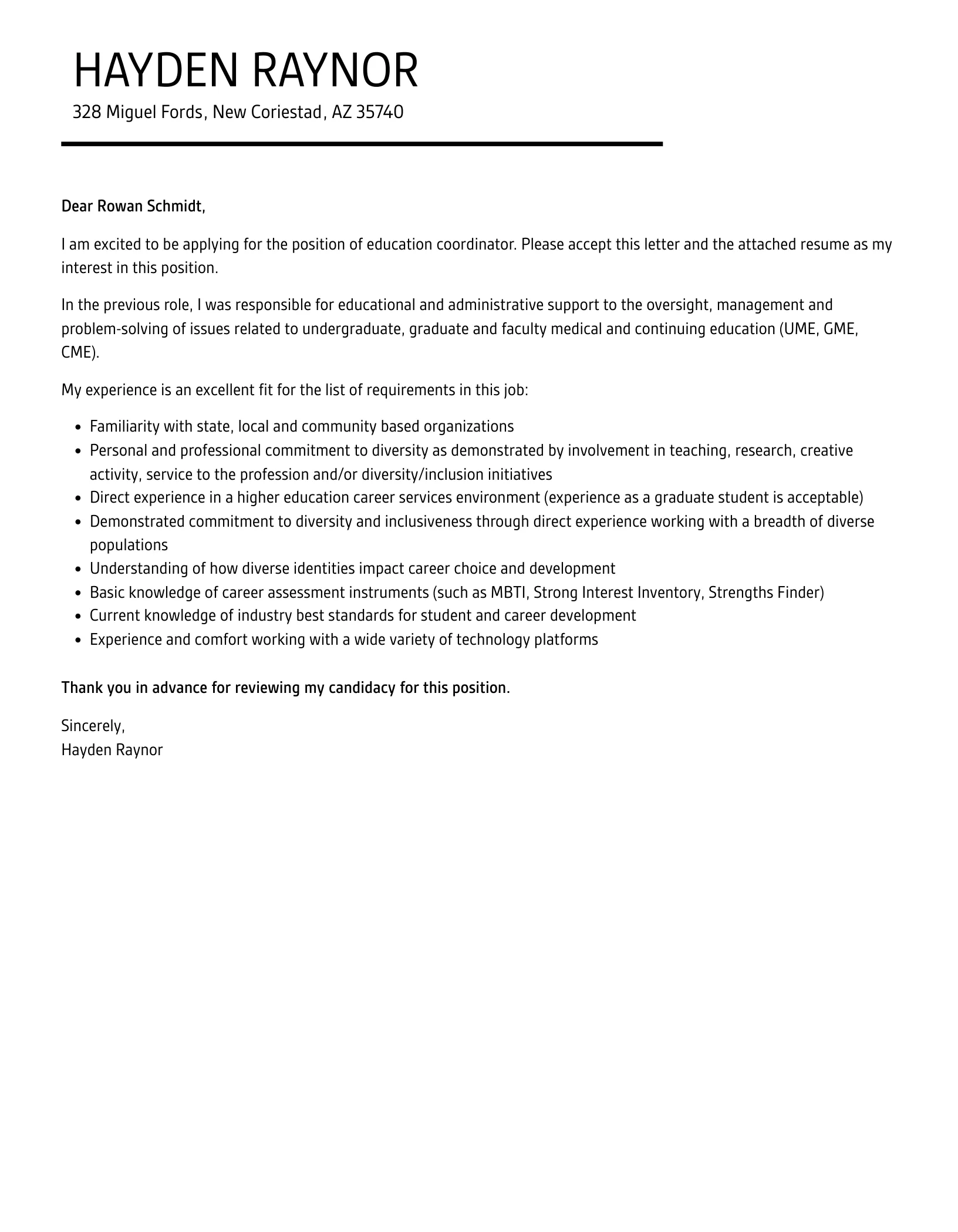 42776 education coordinator examples