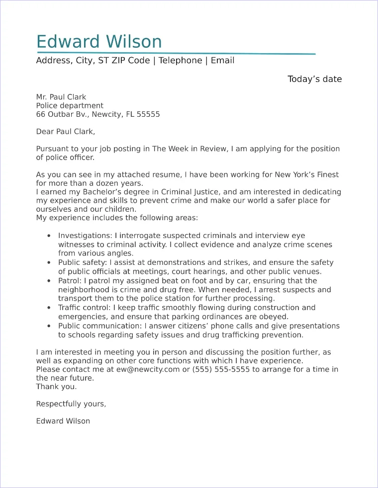42781 police officer cover letter example