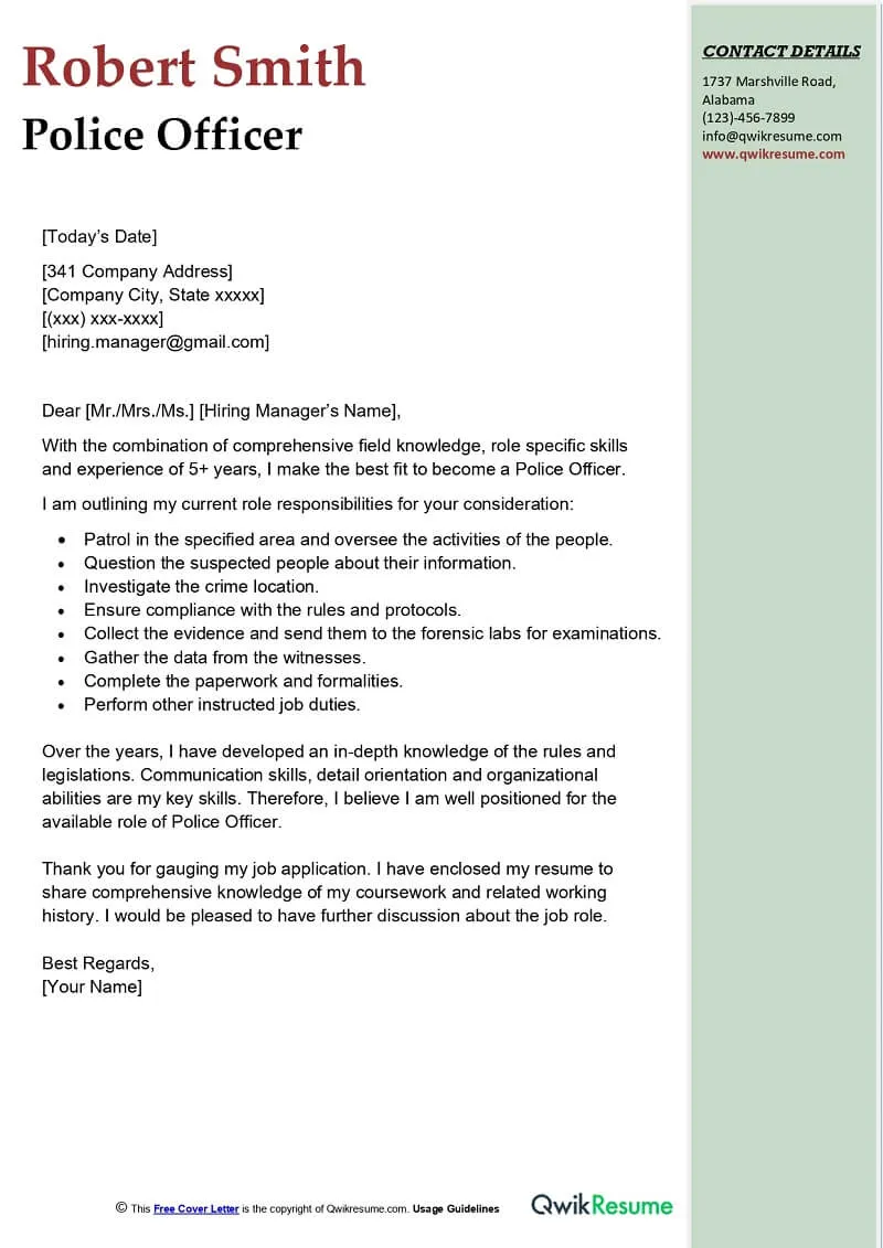 42781 police officer cover letter personality