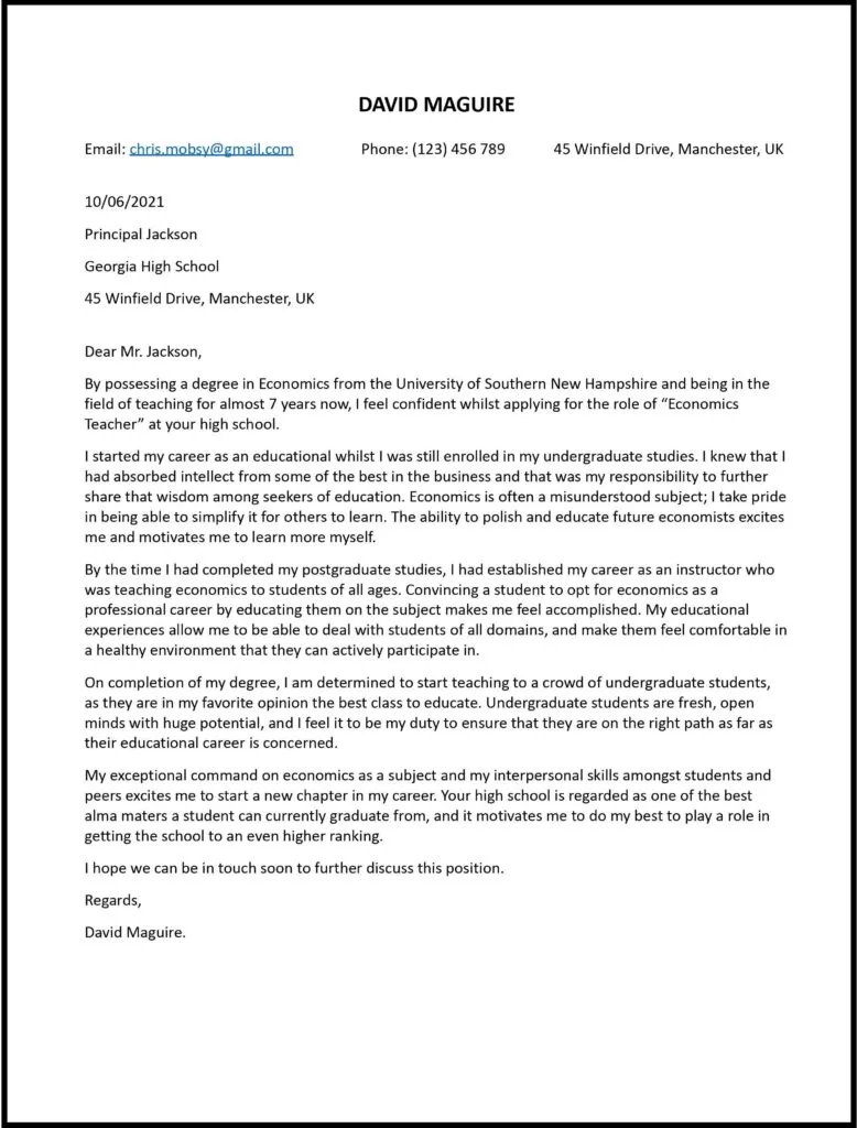 42817 teacher cover letter format